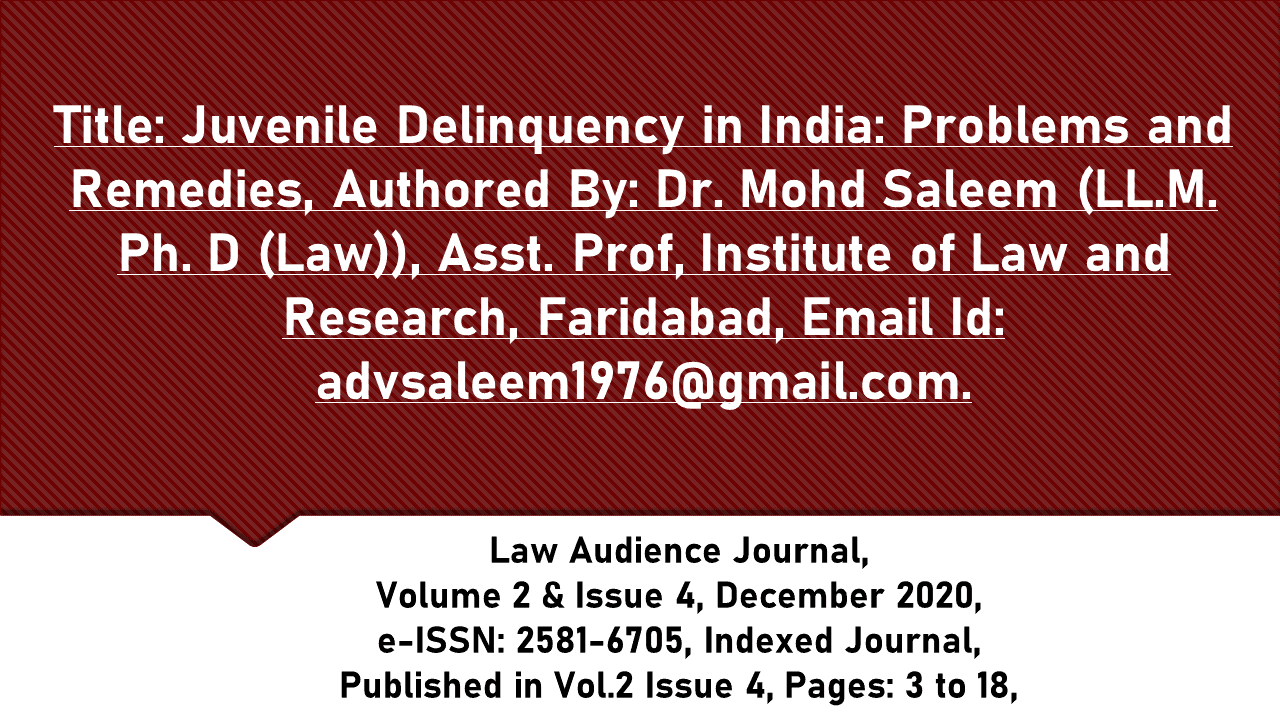 Read more about the article Juvenile Delinquency in India: Problems and Remedies